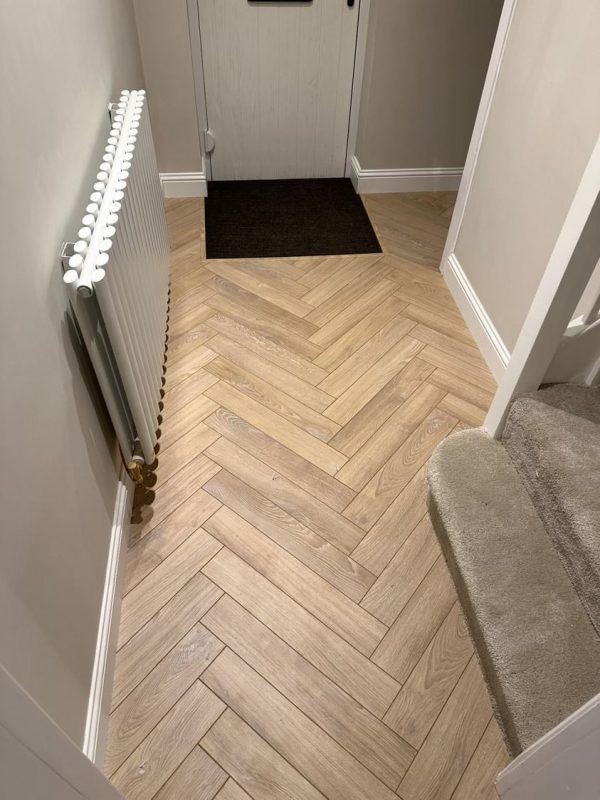 Desert oak herringbone front doorway