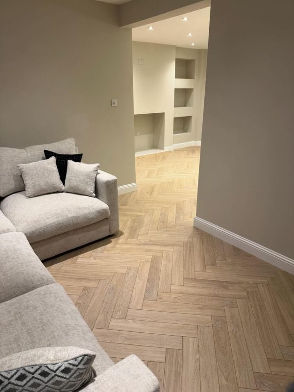 Desert oak herringbone in archway