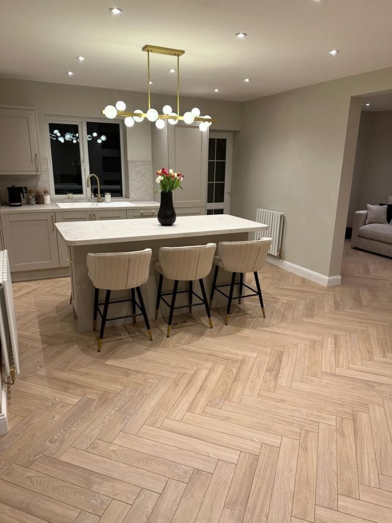 Desert oak herringbone in dining room