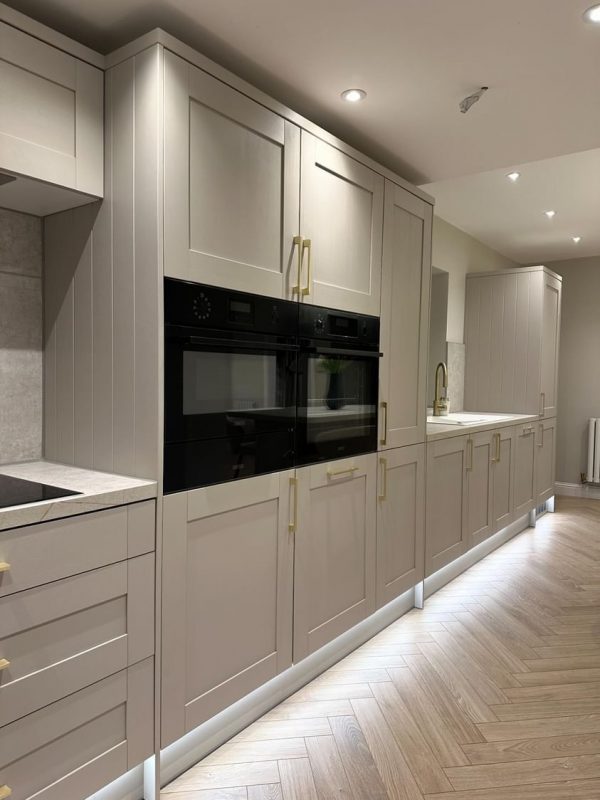 Desert oak herringbone in kitchen close up