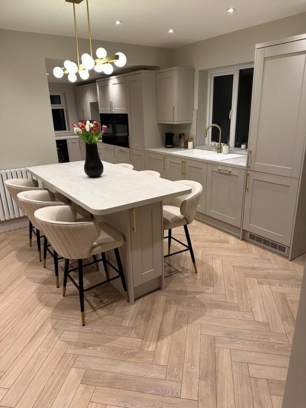 Desert oak herringbone in kitchen diningroom