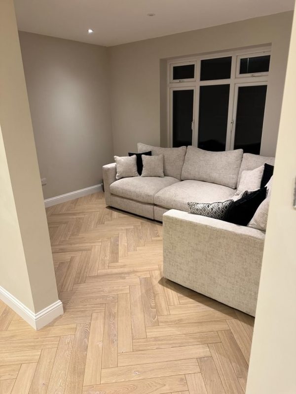 Desert oak herringbone in livingroom