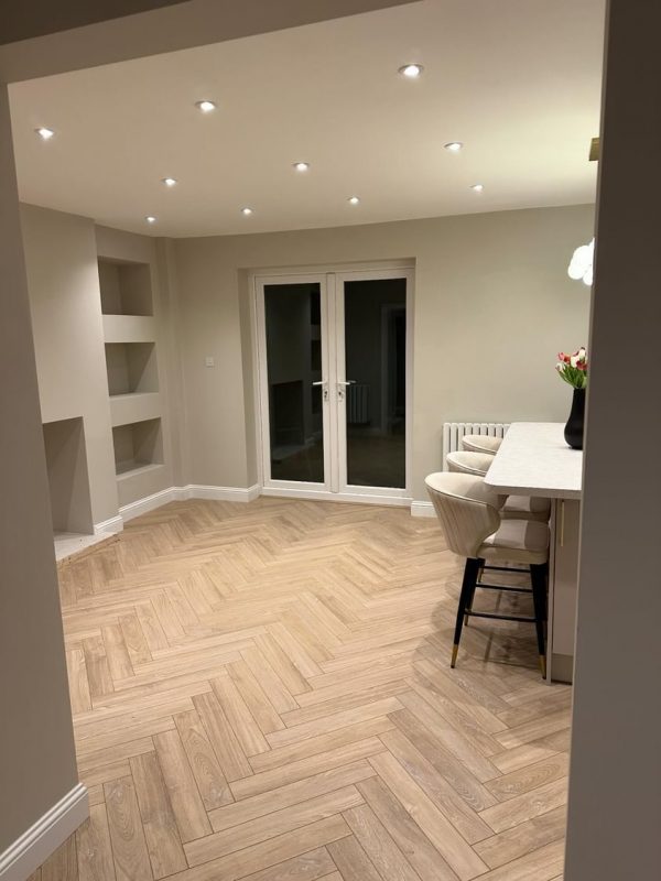 Desert oak herringbone in open space