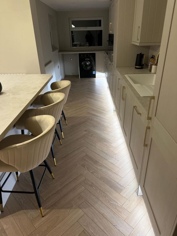 Desert oak herringbone with under cupboard lights