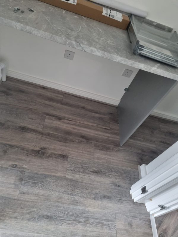 Volcanic oak flooring under desk