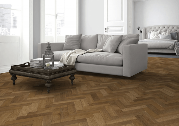 P3-HER-HO Harvest Oak Herringbone flooring in livingroom