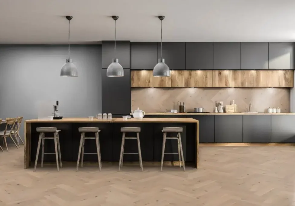 Chalked Oak Herringbone flooring in Leicester kitchens